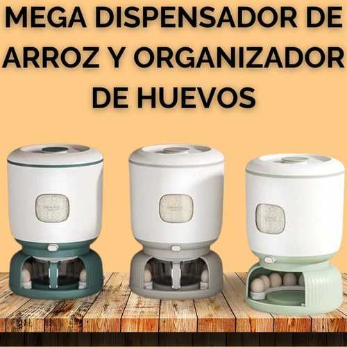 MEGA DISPENSADOR DE ARROZ CON ORGANIZADOR DE HUEVOS  🥚🥚