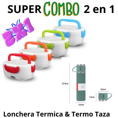 COMBO LONCHERA ELÉCTRICA + TERMO VACUUM DE ACERO INOXIDABLE